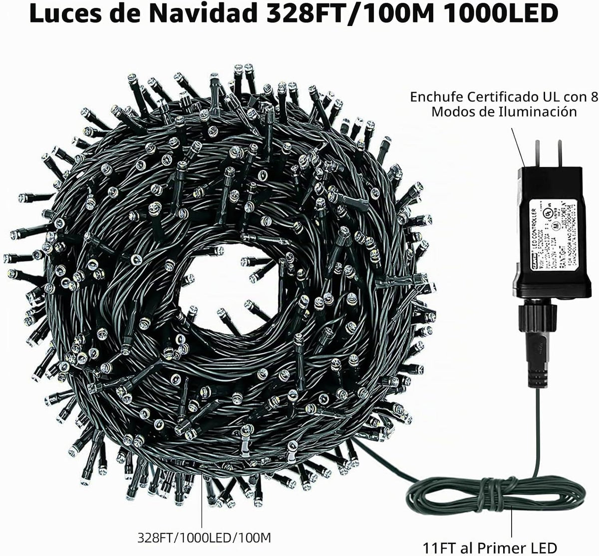 MZD8391 1000 luces LED de Navidad de 328 pies para interiores y ext...