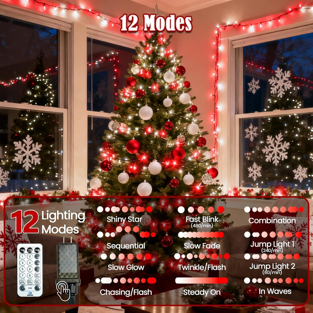 Tira de luces de Navidad con control por voz, 88 pies, 240 LED, con...