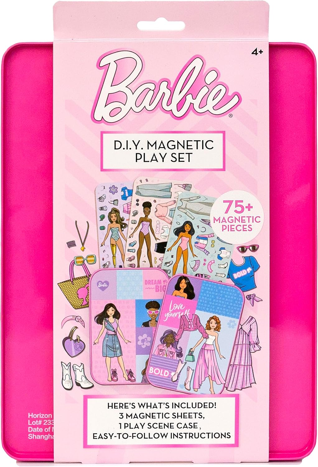 Barbie D.I.Y. Juego magnético de 75 piezas, 3 muñecas magnéticas, m...