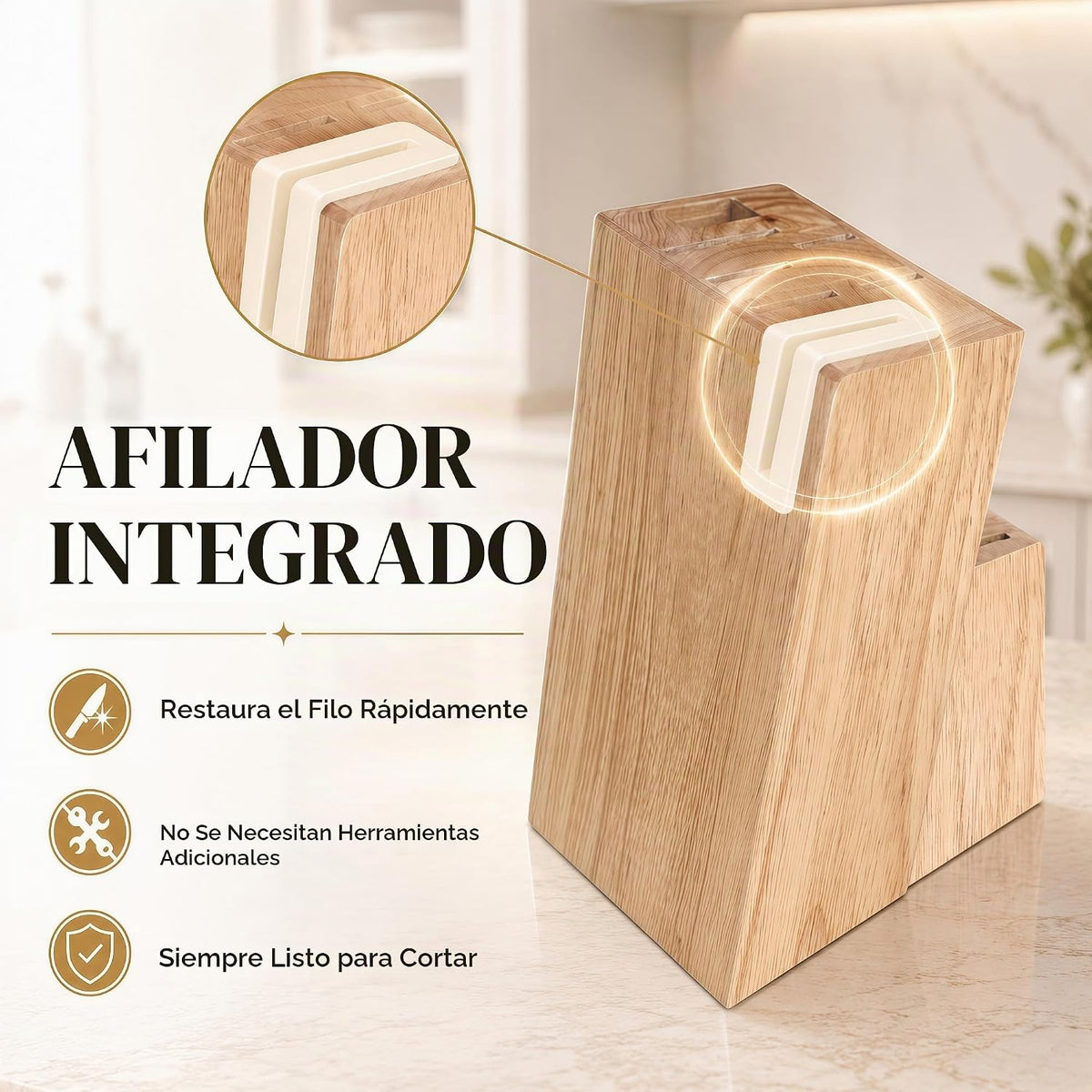 Juego de cuchillos con bloque afilador integrado, apto para lavavaj...