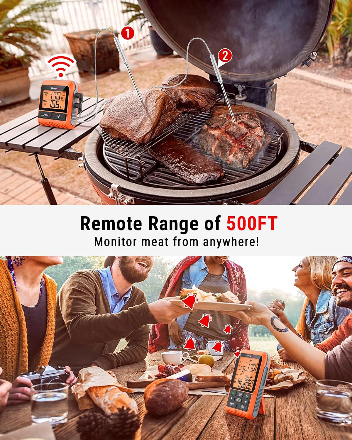 TempPro TempSync Termómetro inalámbrico para carne de 500 pies para...
