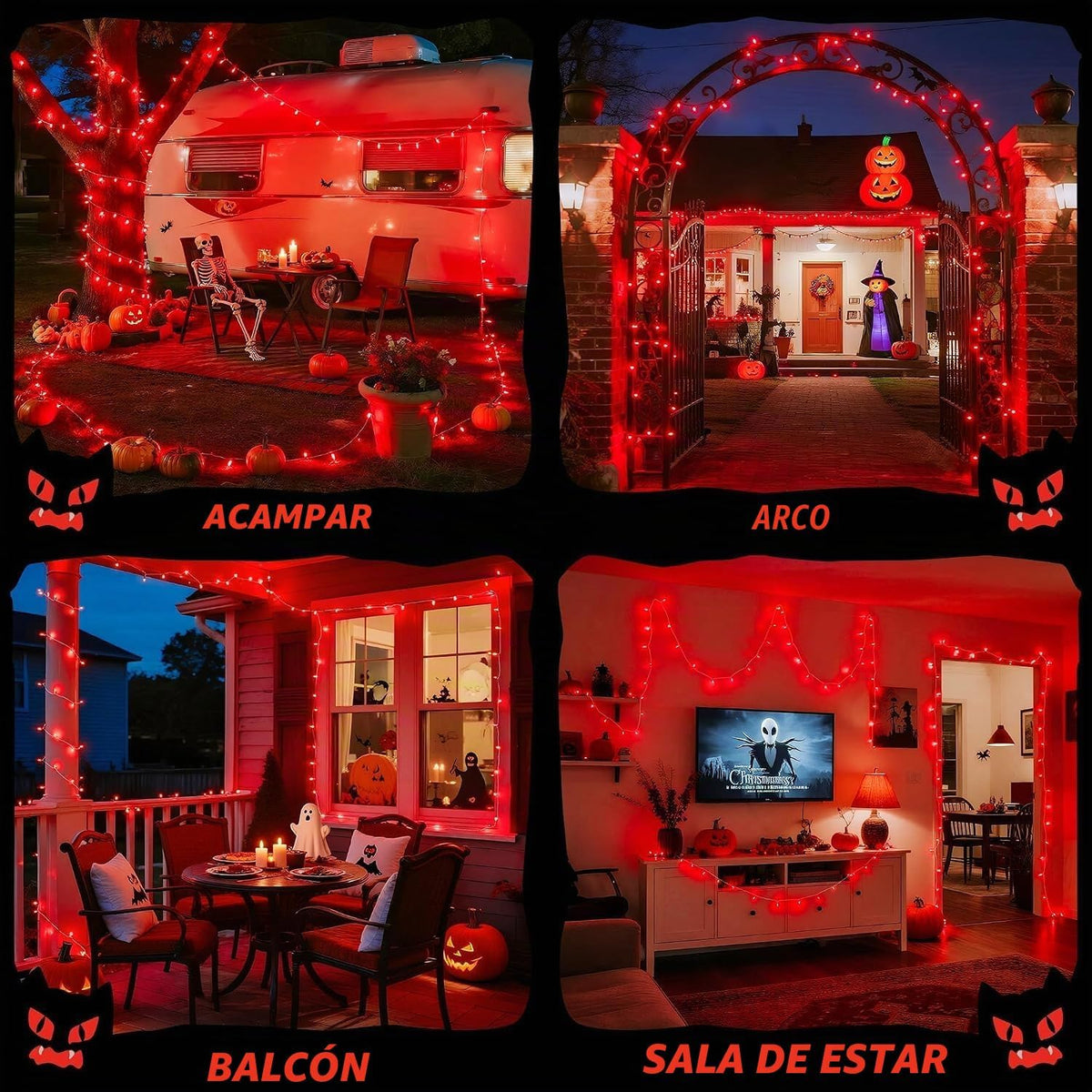 JMEXSUSS 66 pies 200 LED rojo Halloween interior al aire libre cade...