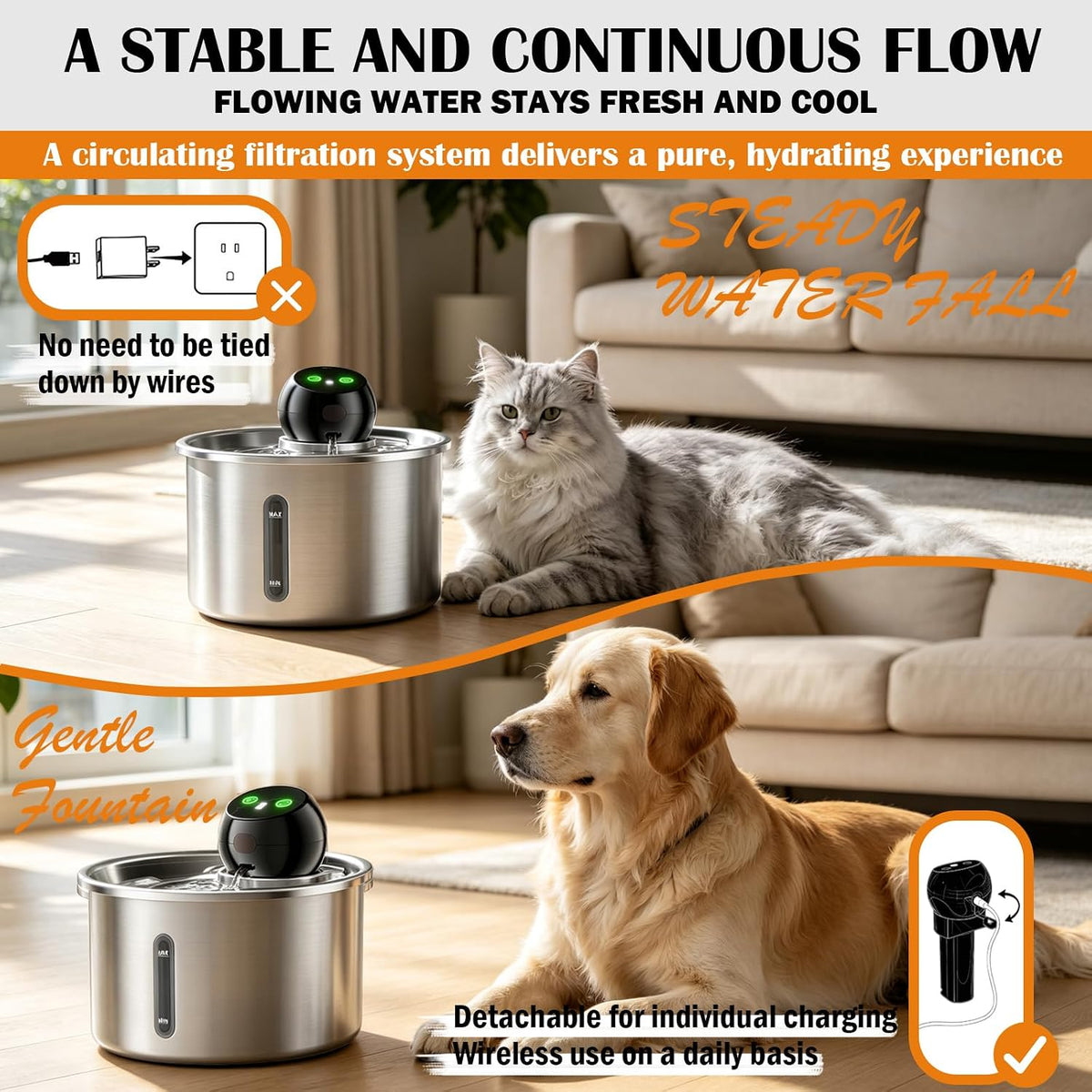 SavfuMe - Fuente de agua inalámbrica para gatos, fuente inalámbrica...