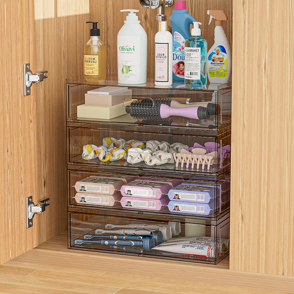 Organizador de maquillaje apilable transparente con cajón, cajones...