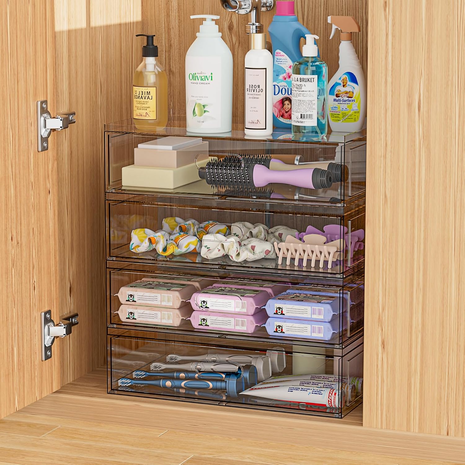 Organizador de maquillaje apilable transparente con cajón, cajones...