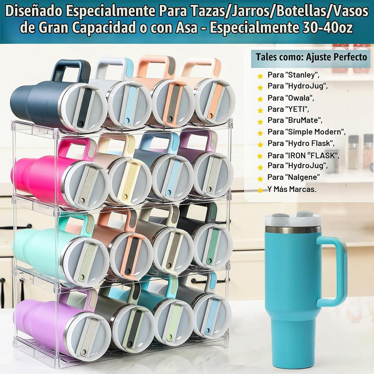Organizador de botellas de agua prémium para Stanley de 40 onzas y...