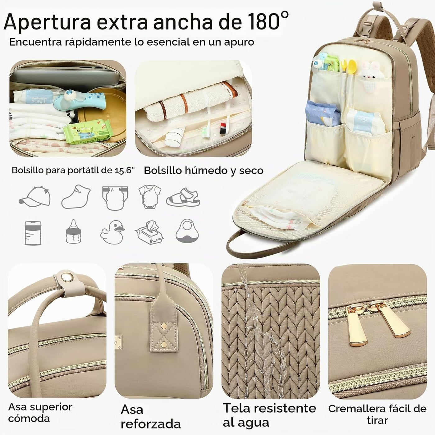 Mochila para pañales, grande, multifuncional, para niños, niñas y b...