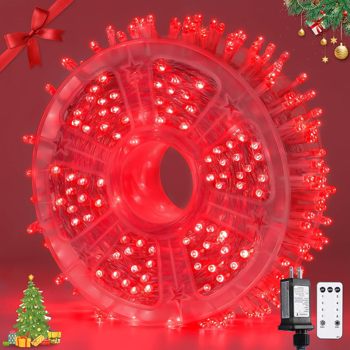 JMEXSUSS 400 luces LED rojas de Navidad, cadena de luces de 132 pie...