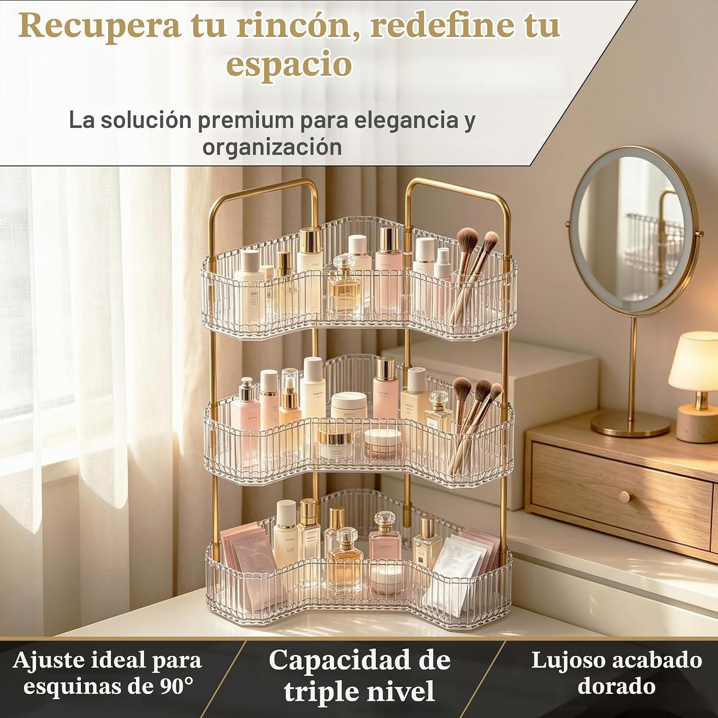 Organizador de baño esquinero de 3 niveles, estante para mostrador...