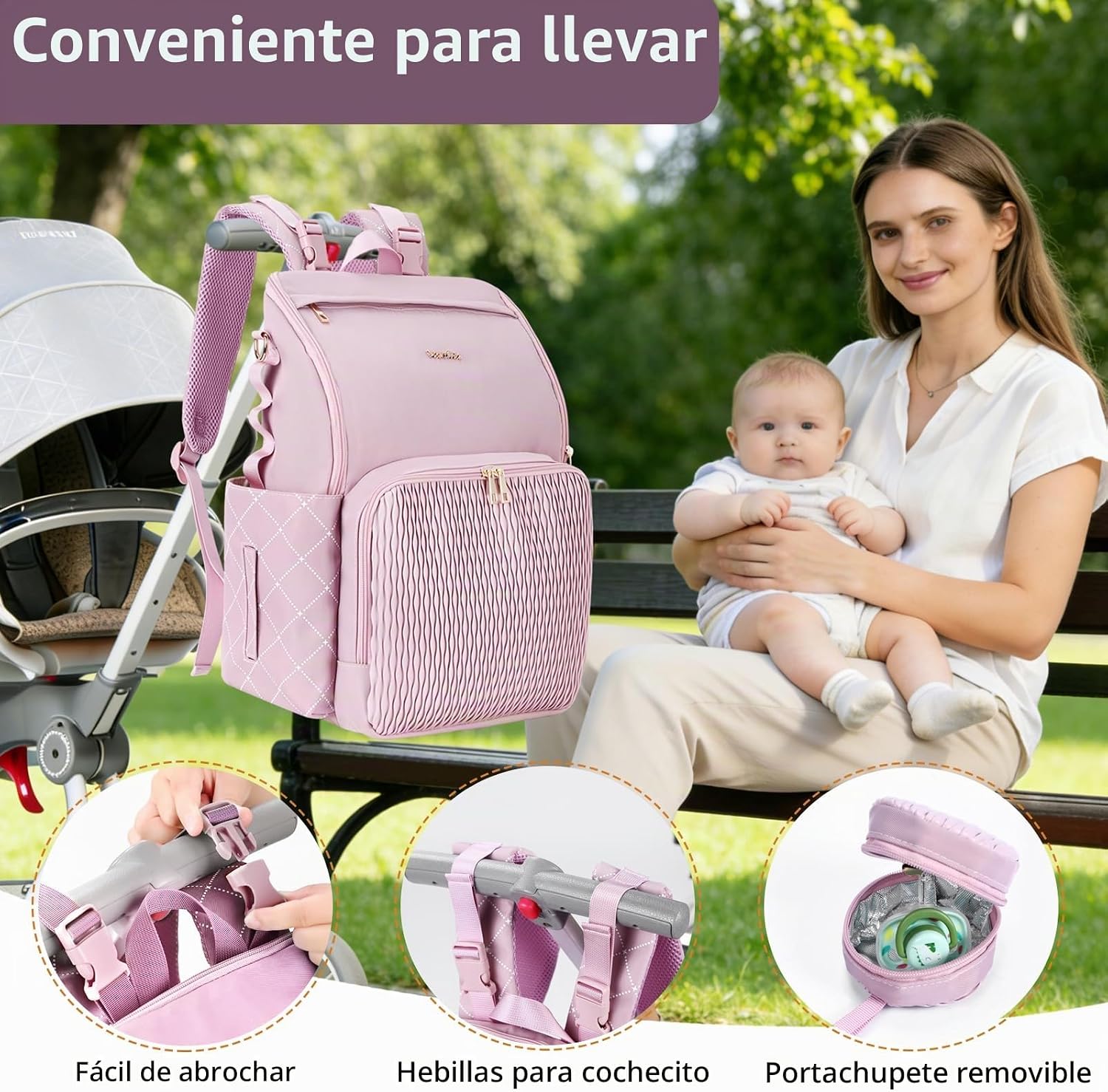 vosmles Elegante bolsa de pañales para bebé, bolsa de bebé con camb...