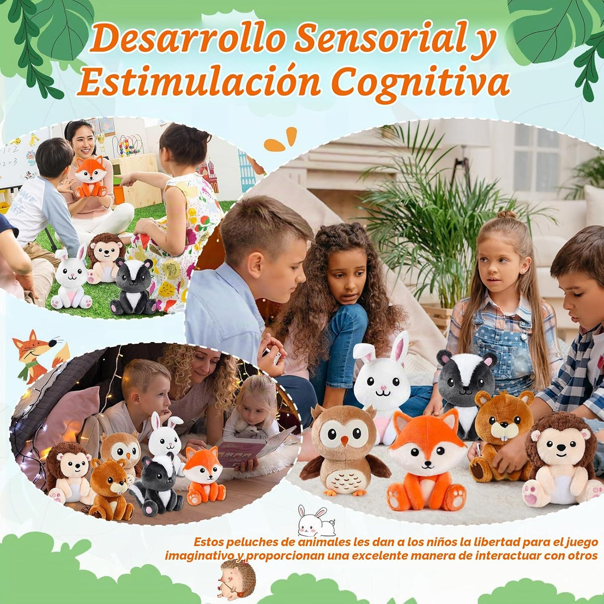 RoundFunny Juego de 6 animales de safari de 7 pulgadas | Búho, cone...