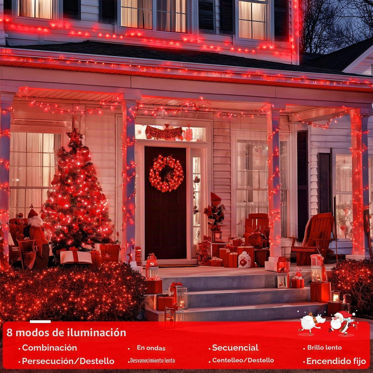 JMEXSUSS 400 luces LED rojas de Navidad, cadena de luces de 132 pie...