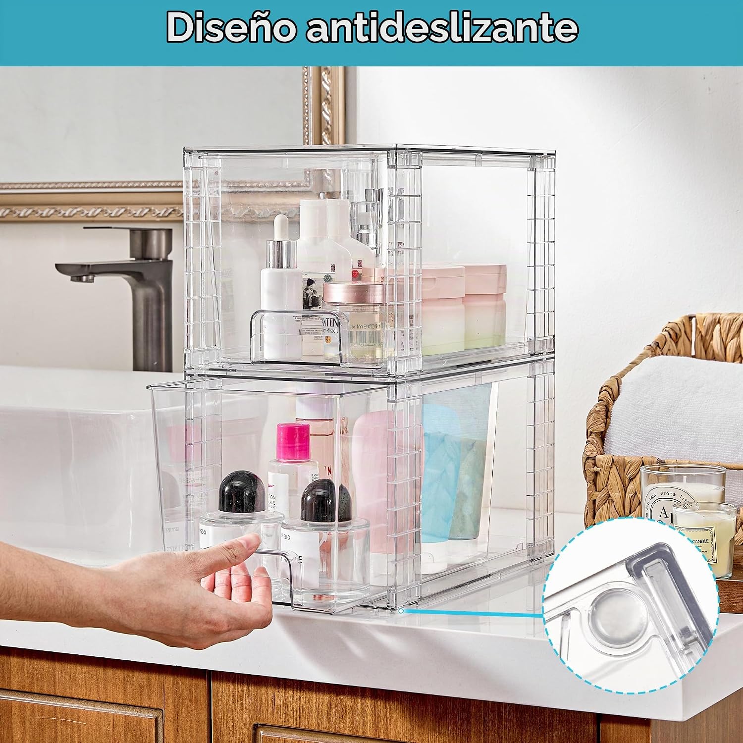 Vtopmart - Paquete de 6 cajones de almacenamiento apilables grandes...