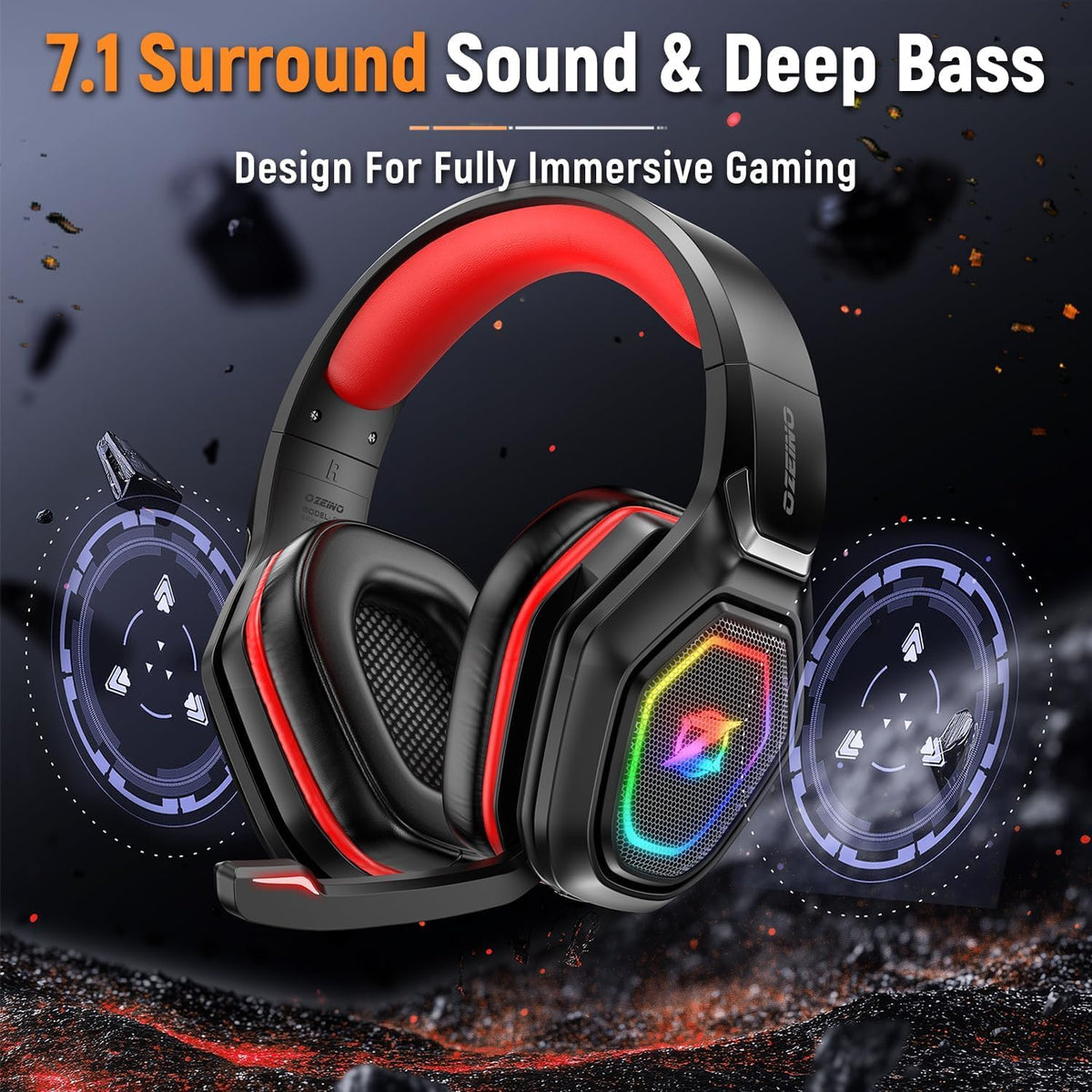 Ozeino Auriculares inalámbricos para juegos de 2.4 GHz con micrófon...