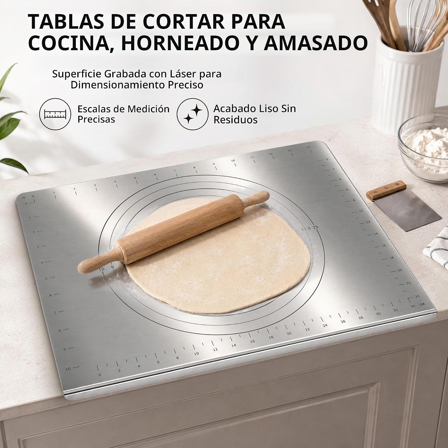Guplai Tabla de cortar de acero inoxidable 304 con borde para cocin...