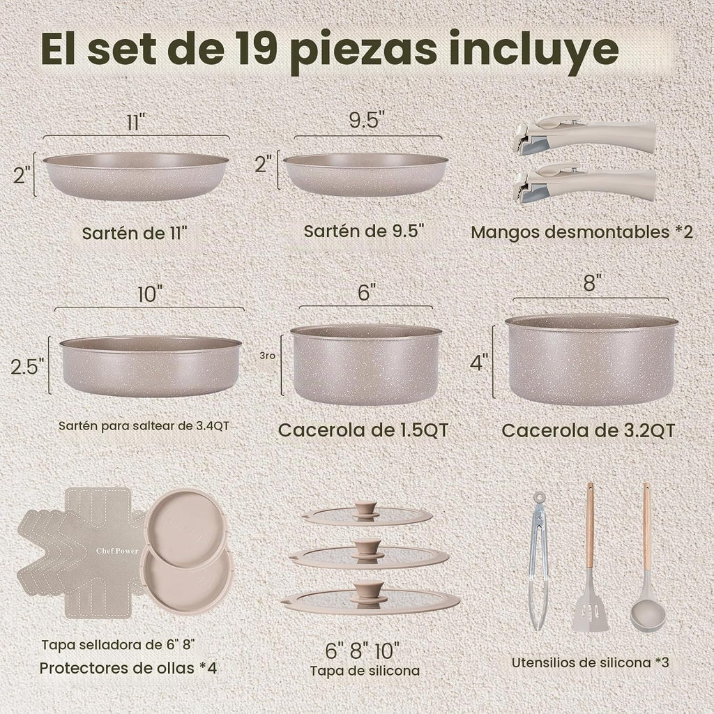 Chef Power Juego de ollas y sartenes antiadherentes de cerámica de...