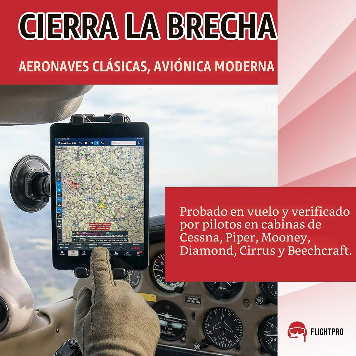 FlightPro - Soporte para iPad de avión, ventosa, pilotos, 4-13 pulg...