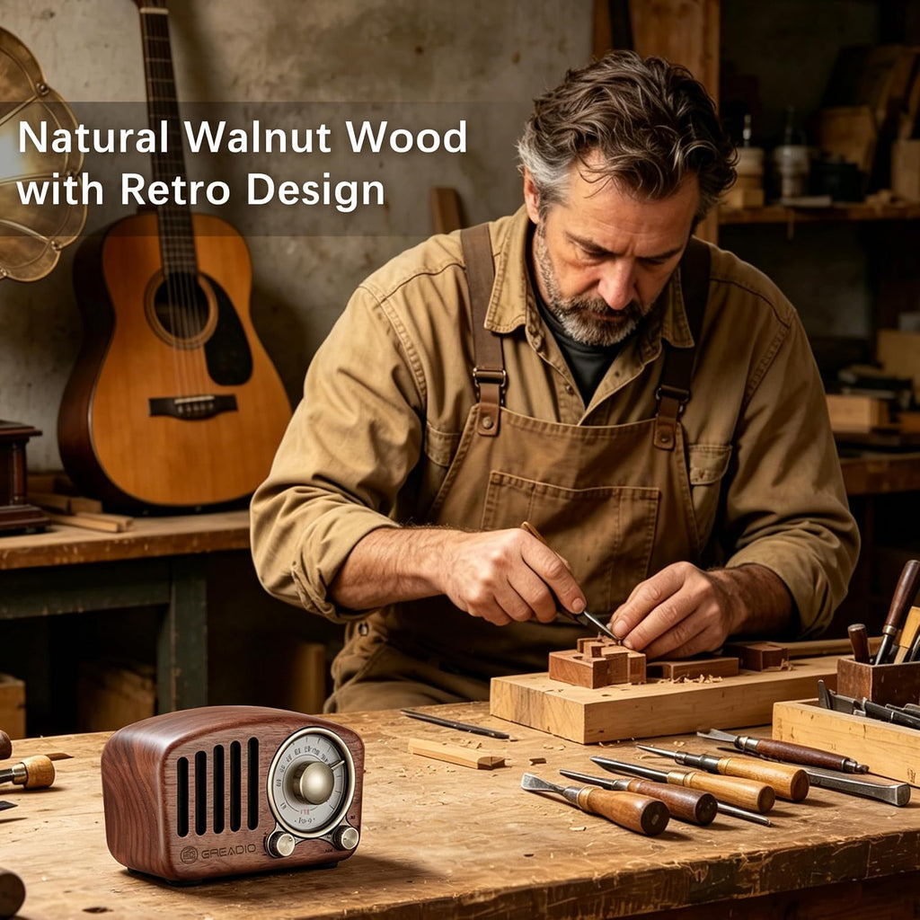 Altavoz Bluetooth retro Greadio, altavoz de radio vintage de madera...
