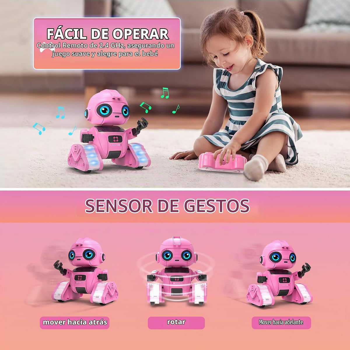 Juguetes robot para niños y niñas, robot recargable de control remo...