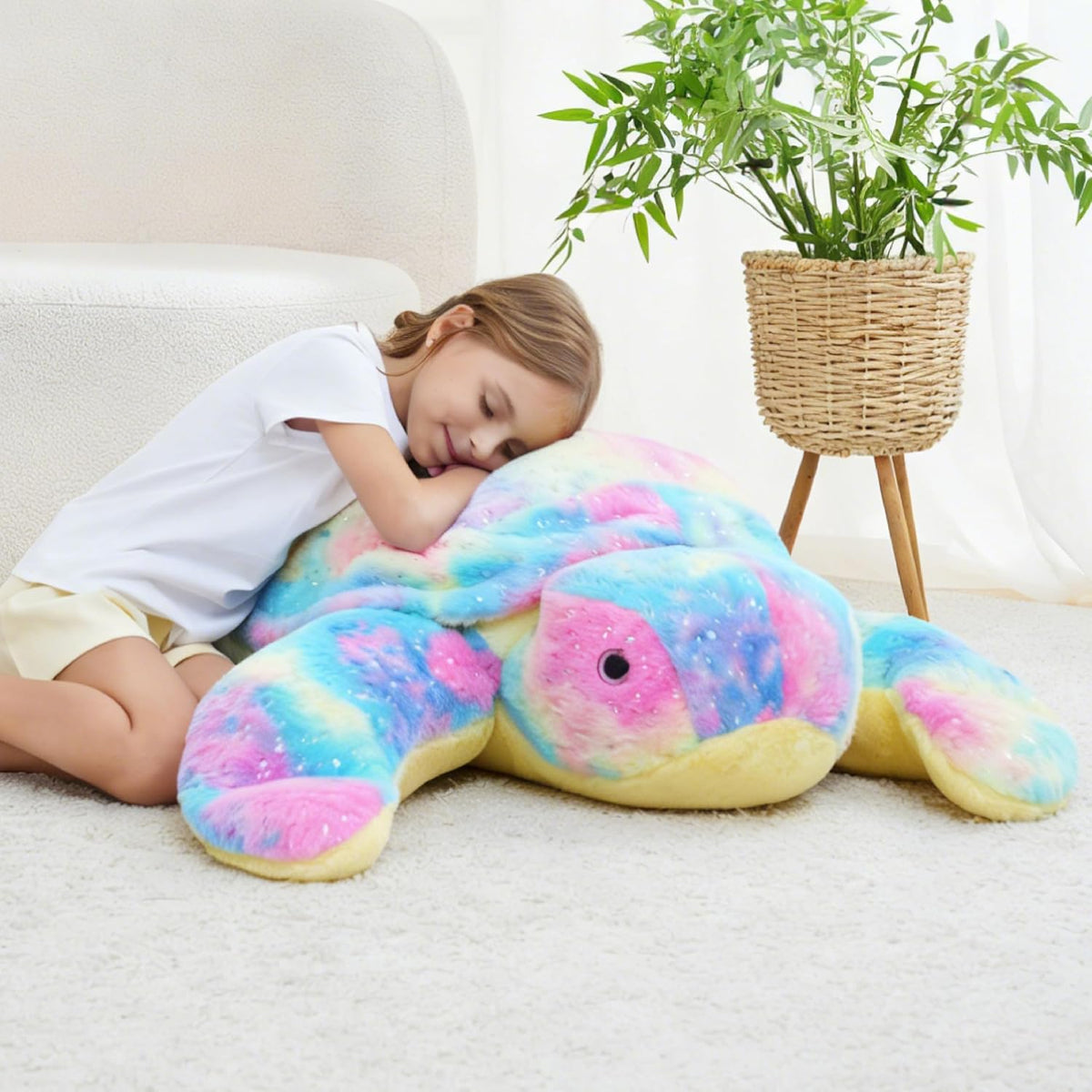 Jrystar Peluche de tortuga marina gigante, almohada de felpa grande...