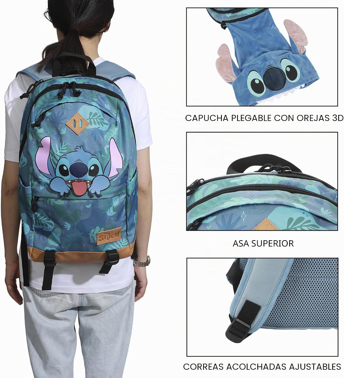 Mochila con capucha Disney Stitch Tropical Print de 17.5"