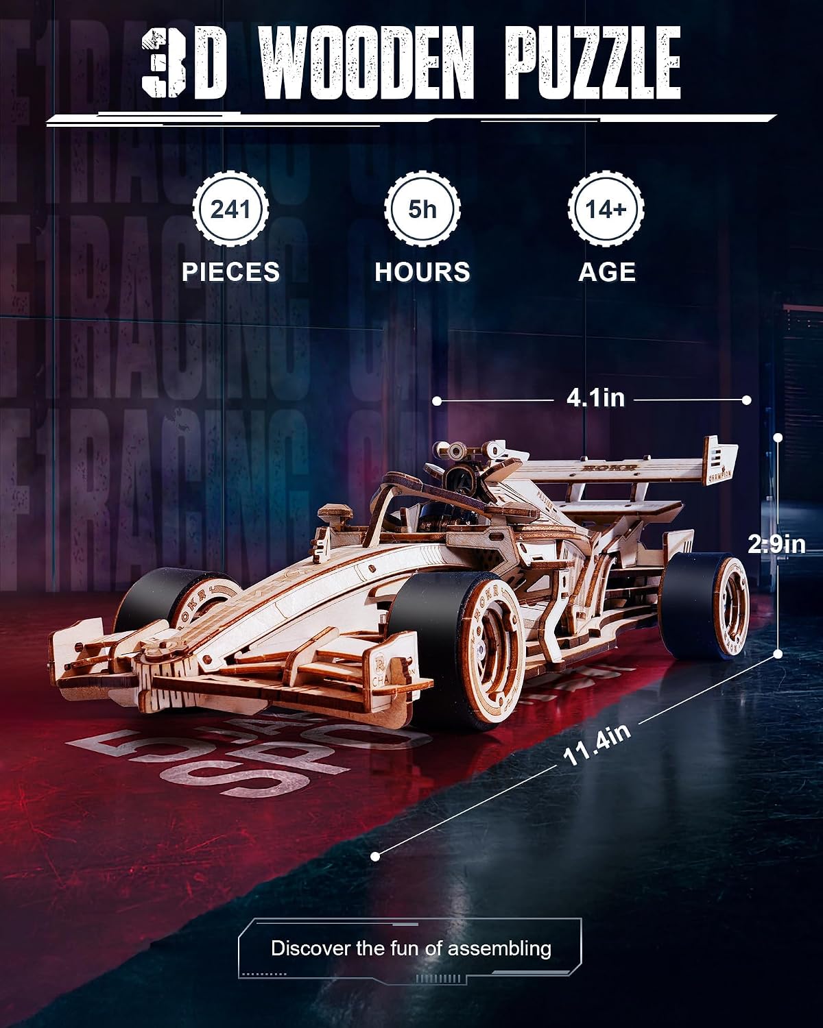ROKR Rompecabezas de madera 3D, coches de carreras de fórmula a esc...
