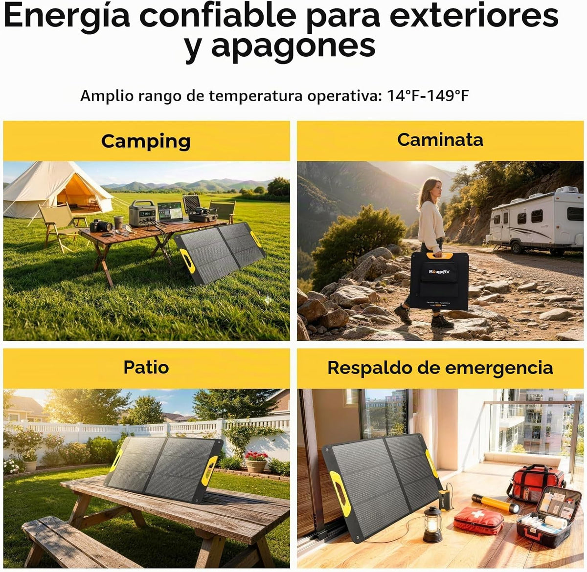 El panel solar portátil BougeRV 100W, tipo N plegable fibra de vidr...