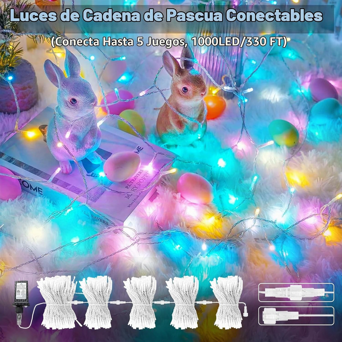 Guirnalda de 200 luces LED conectables, luces pastel de Pascua de 6...