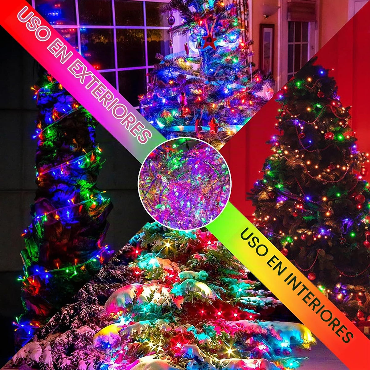 JMEXSUSS 300 luces LED multicolor para árbol de Navidad, cable tran...