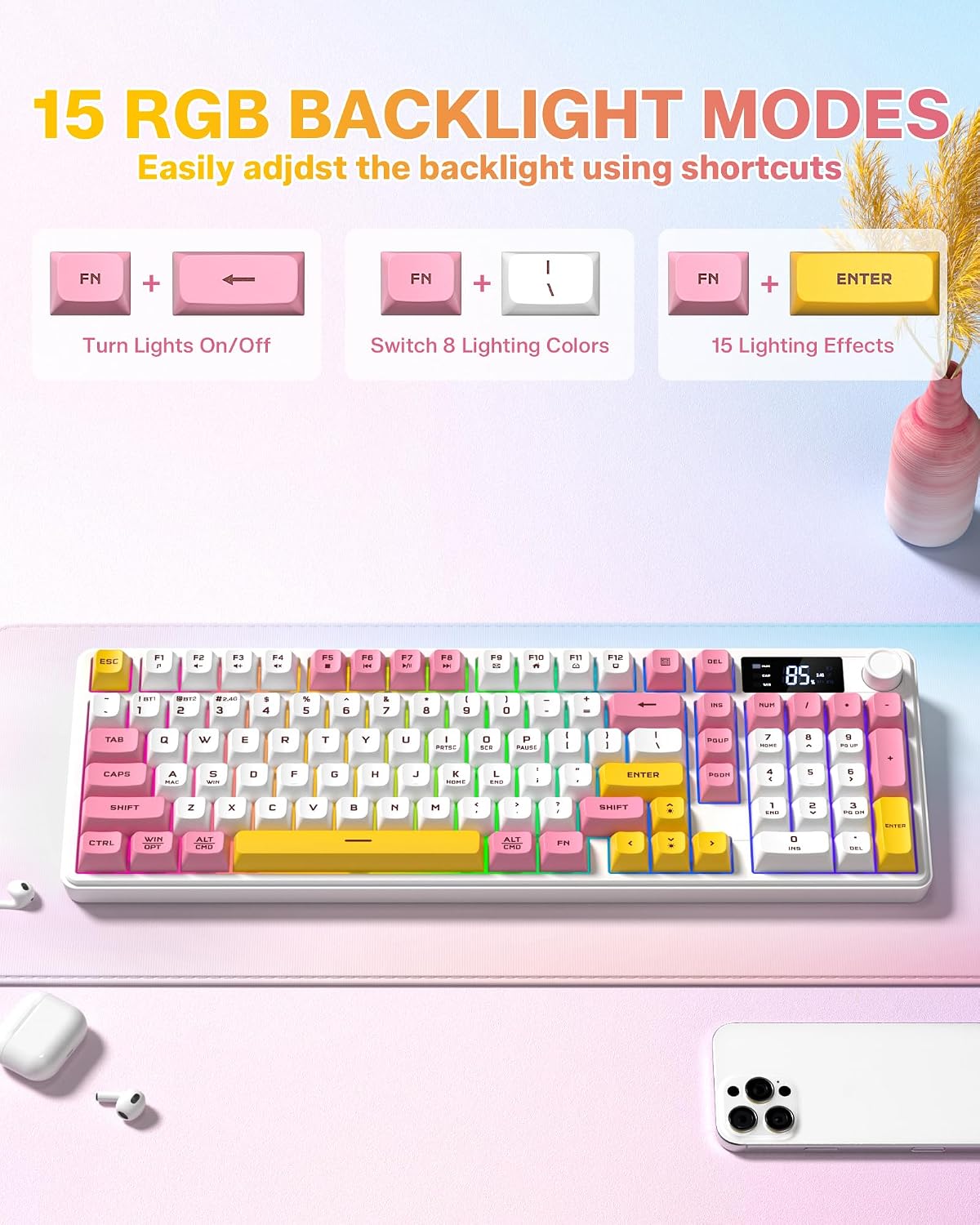 Keymatic Teclado para juegos Teclado cremoso inalámbrico con perill...