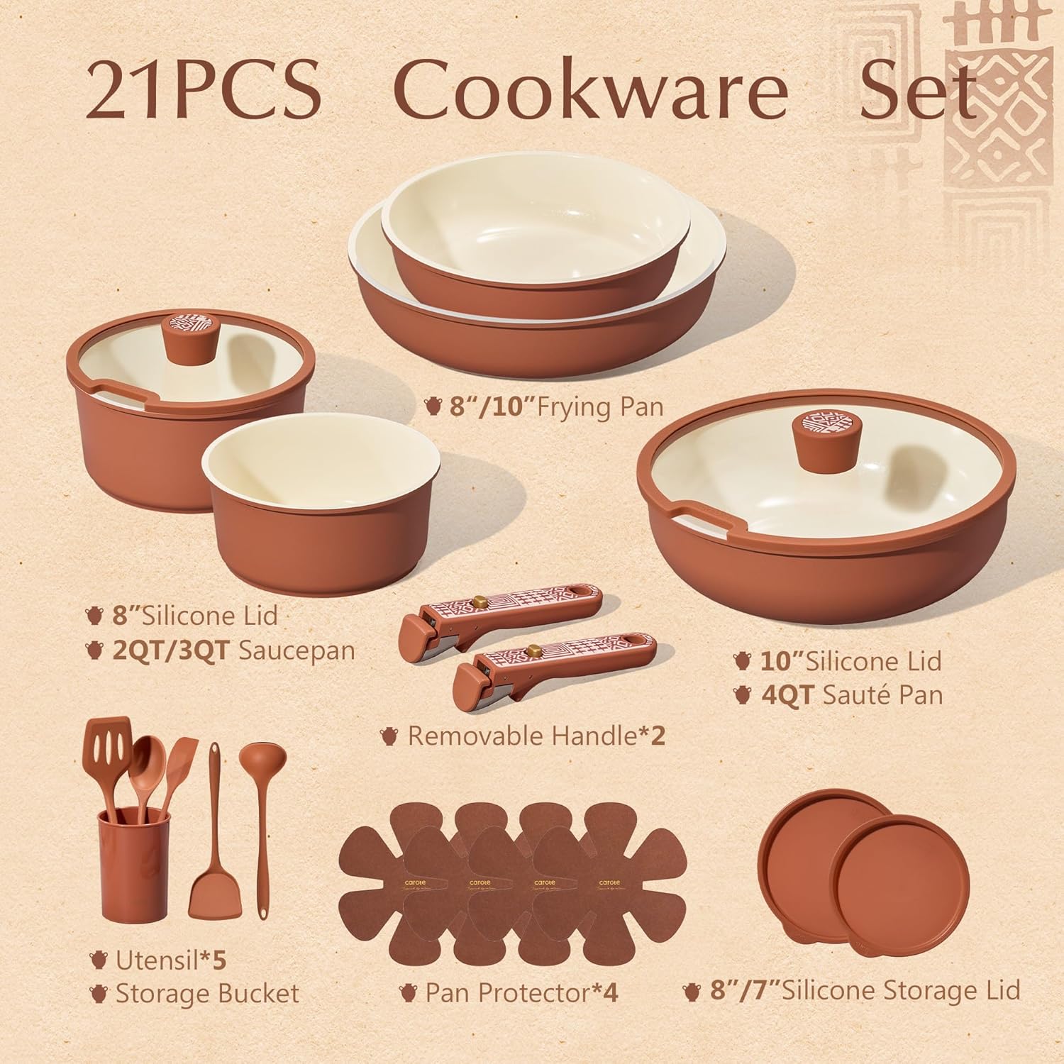 CAROTE Juego de utensilios de cocina de cerámica de 21 piezas, olla...