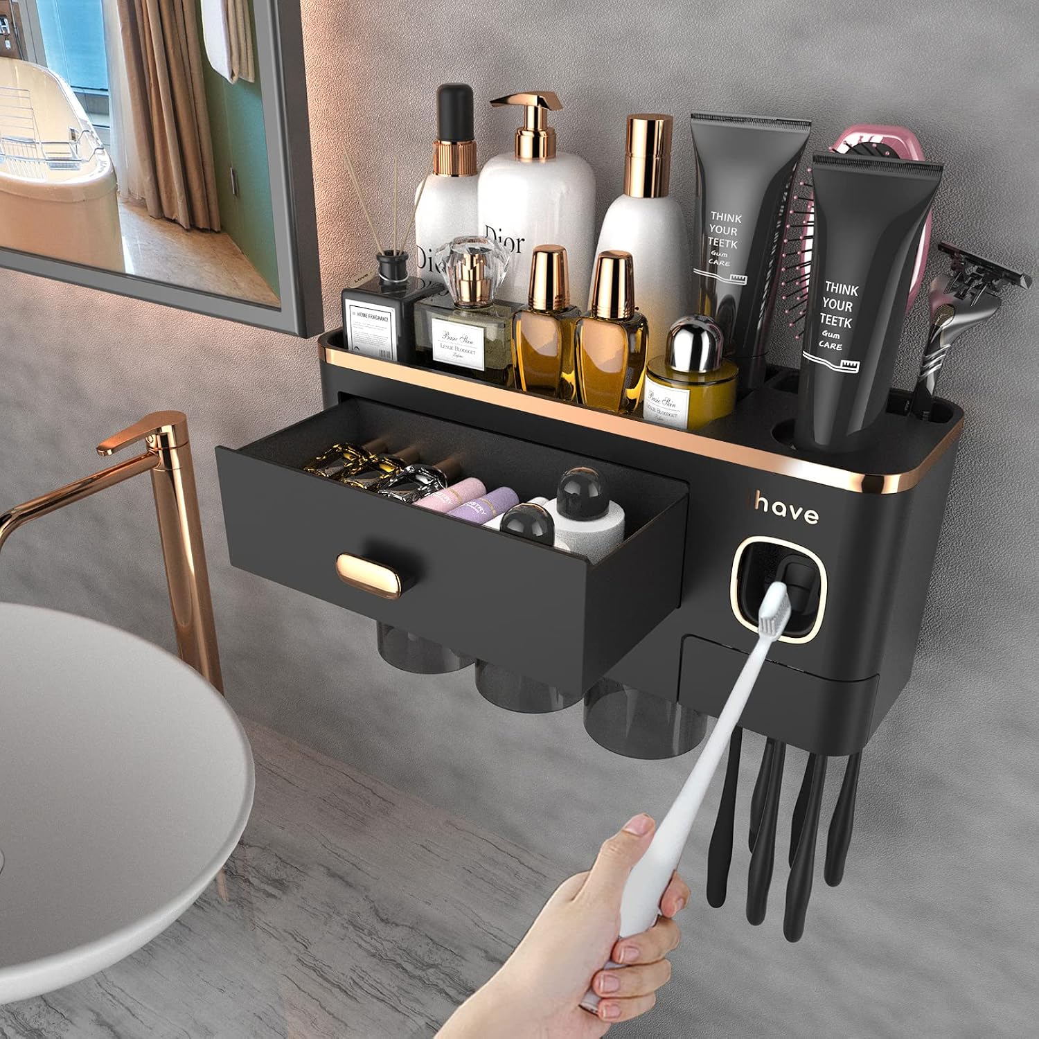 iHave - Portacepillos de dientes de pared para baños con dispensado...