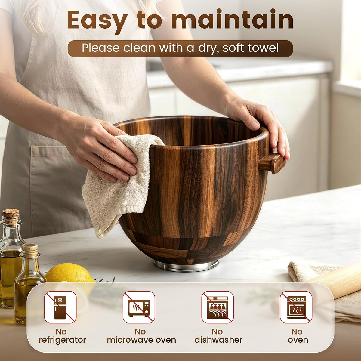 Tazón de madera con mango, para mezclador KitchenAid de 4.5-5 cuart...