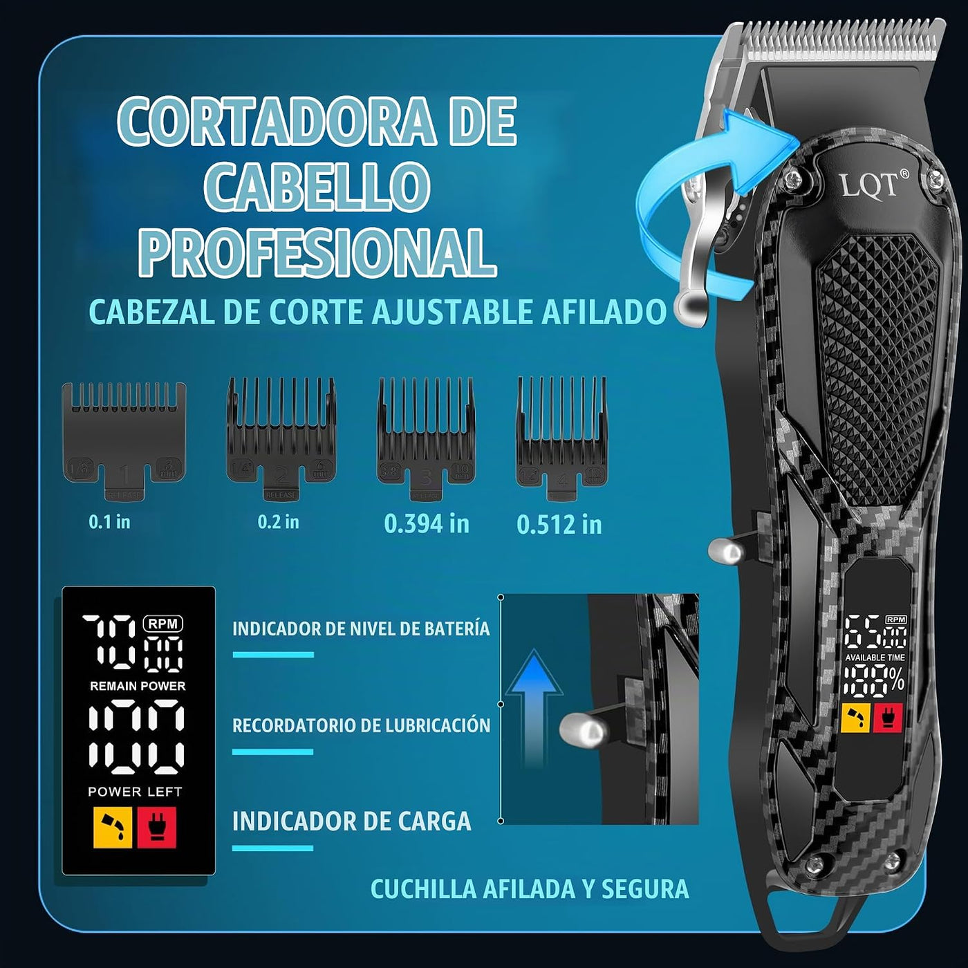 LQT Cortapelos para hombres con pantalla LED de alimentación, kit d...