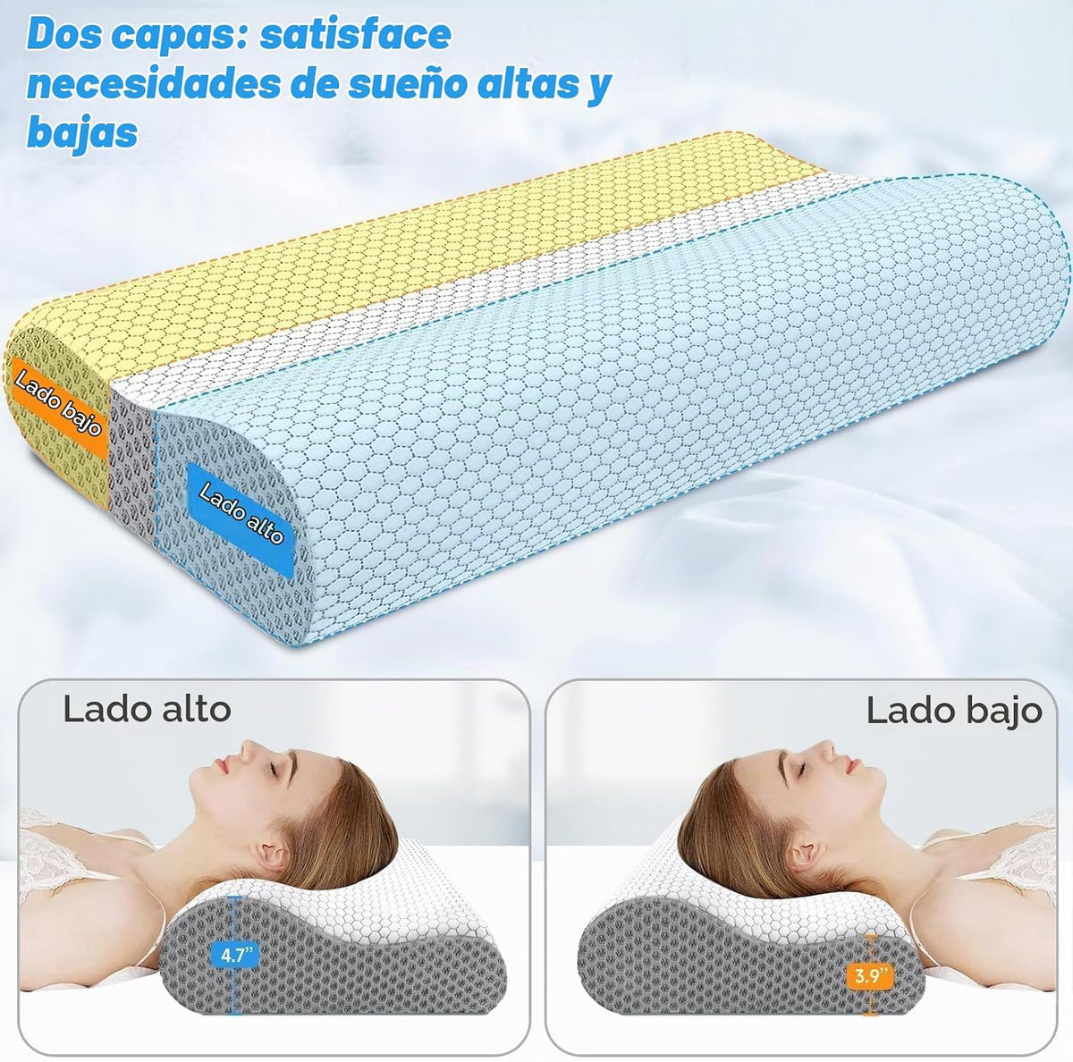 Almohada cervical ergonómica para dormir, tamaño Queen gris | Almoh...