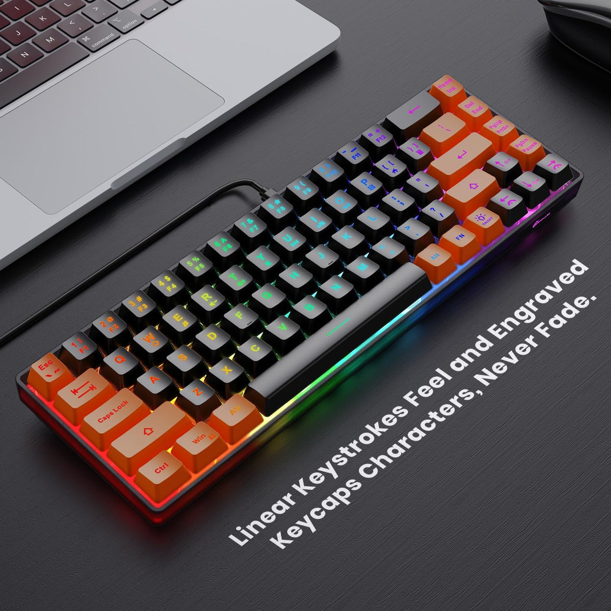 GEODMAER Teclado para juegos 65%, mini teclado con cable retroilumi...