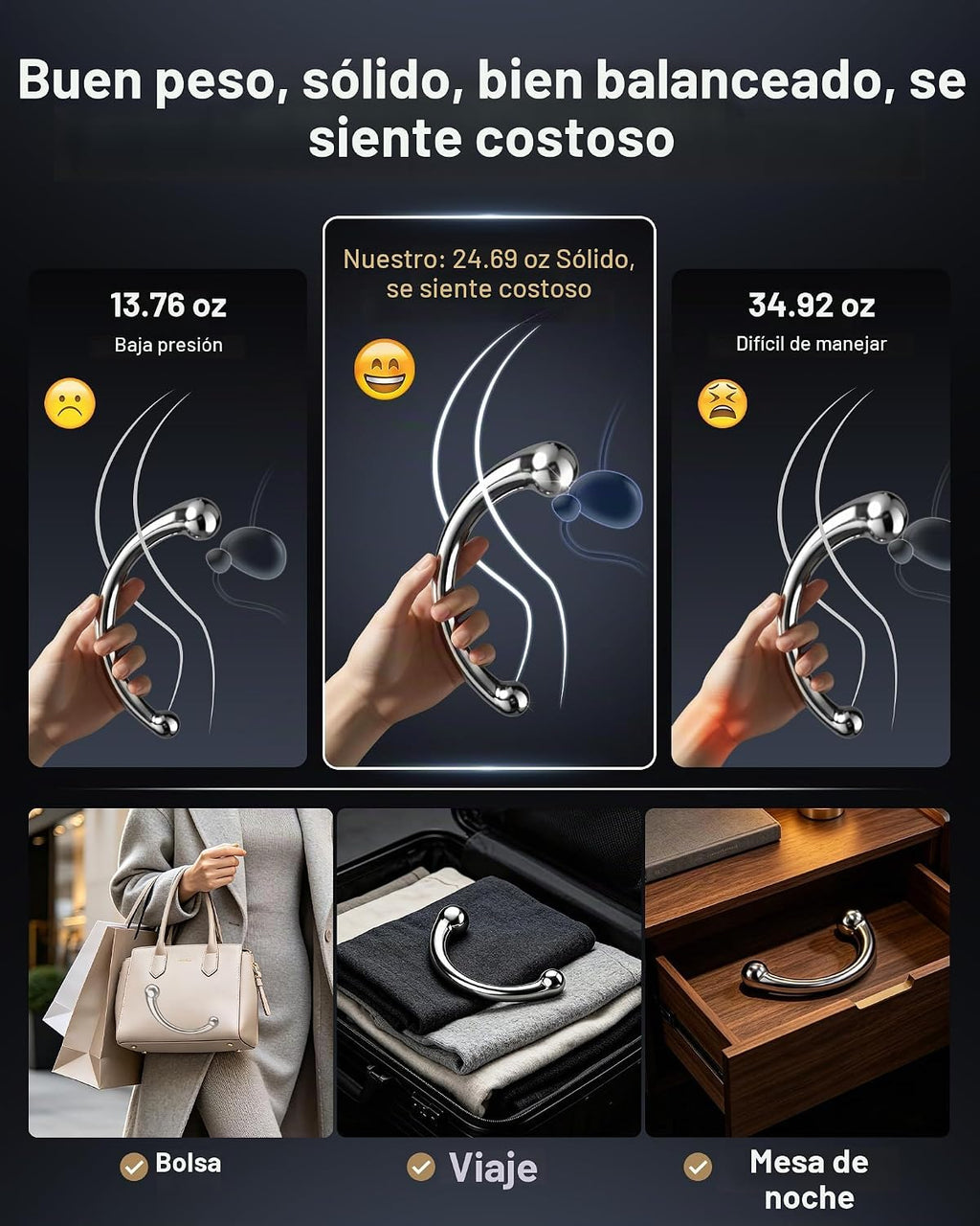 BEISAR Masajeador de próstata de metal de doble extremo, 700 G, ace...