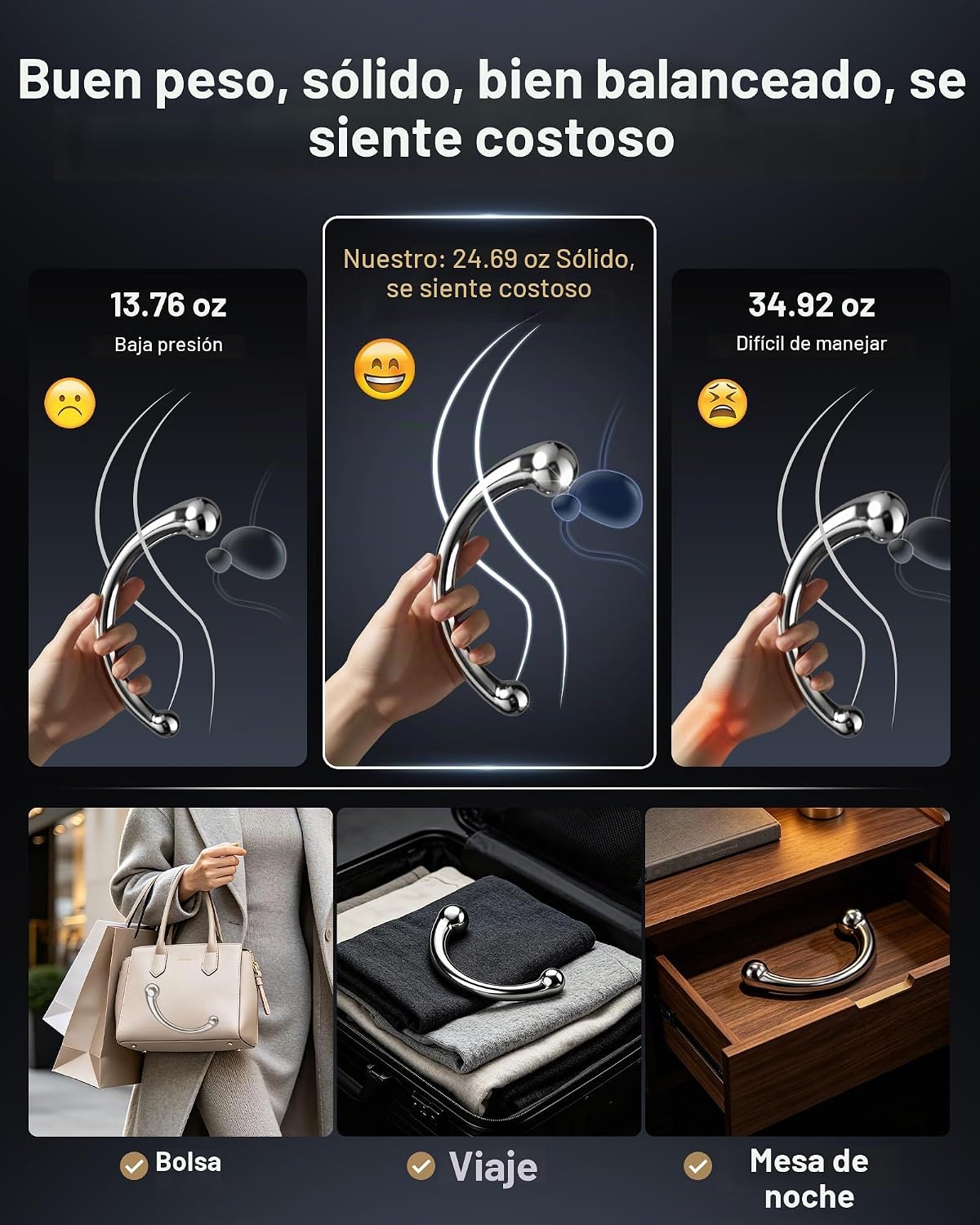 BEISAR Masajeador de próstata de metal de doble extremo, 700 G, ace...