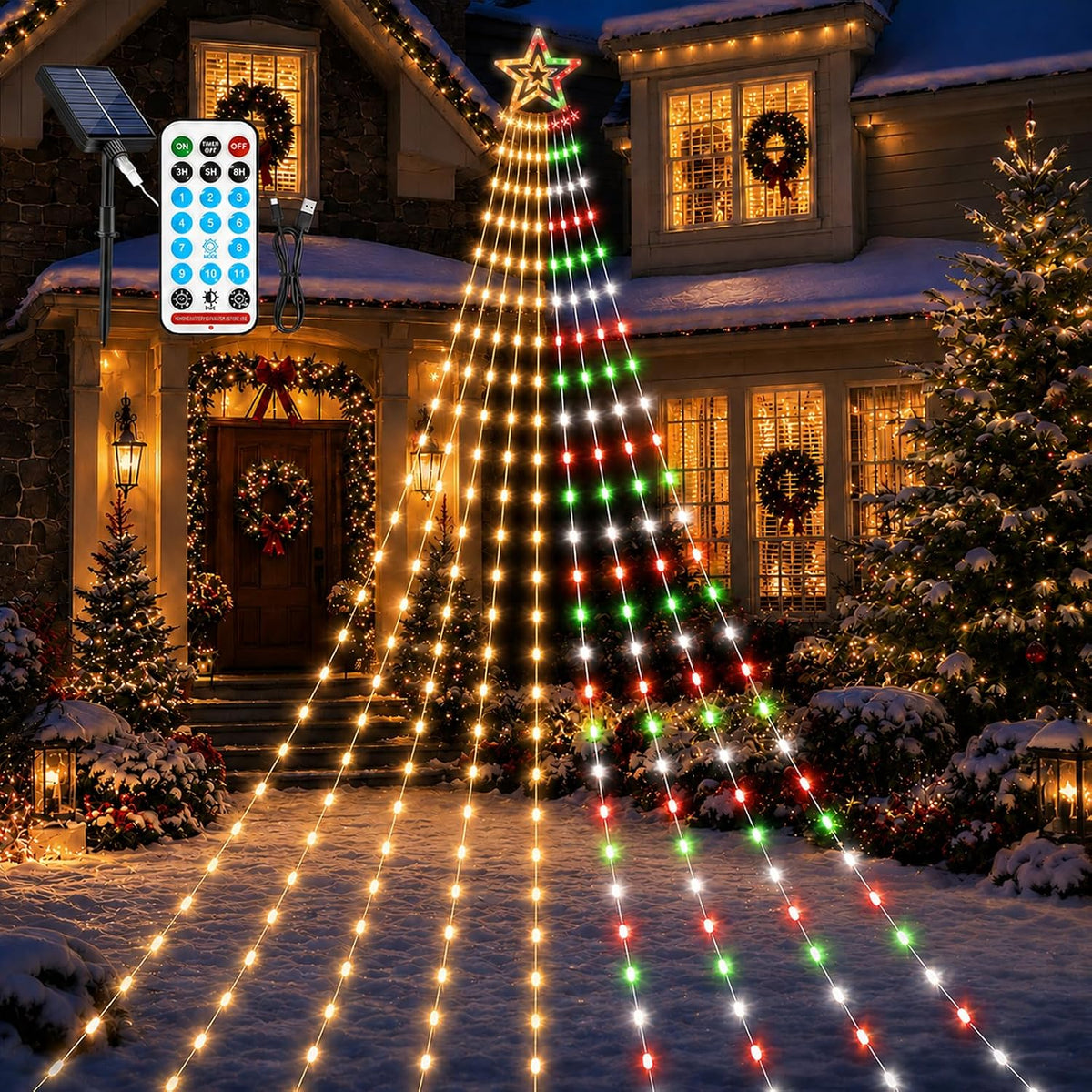 JORETLE Guirnalda de luces solares de Navidad para exteriores | 350...