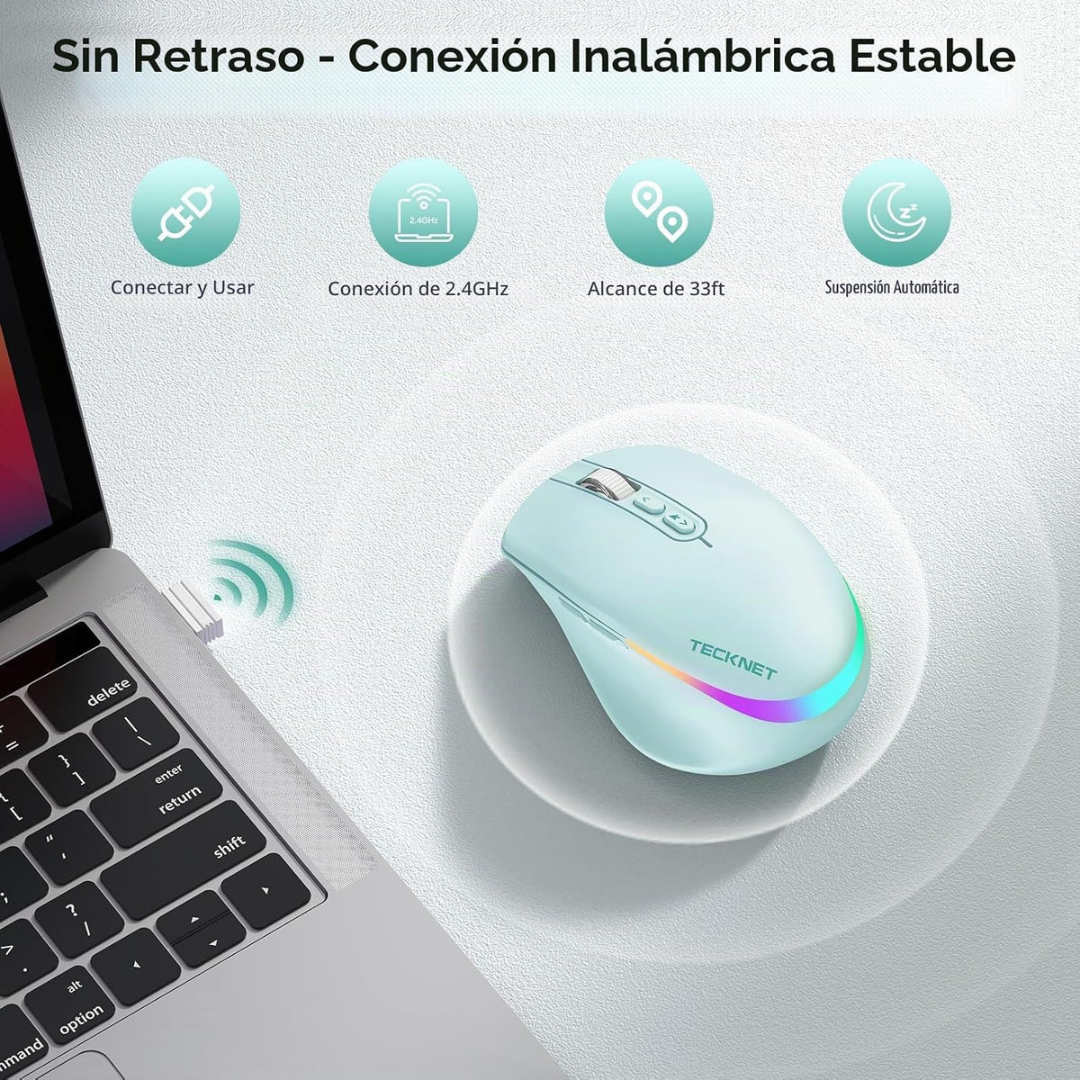TECKNET Ratón inalámbrico Jiggler, mouse recargable con motor de mo...