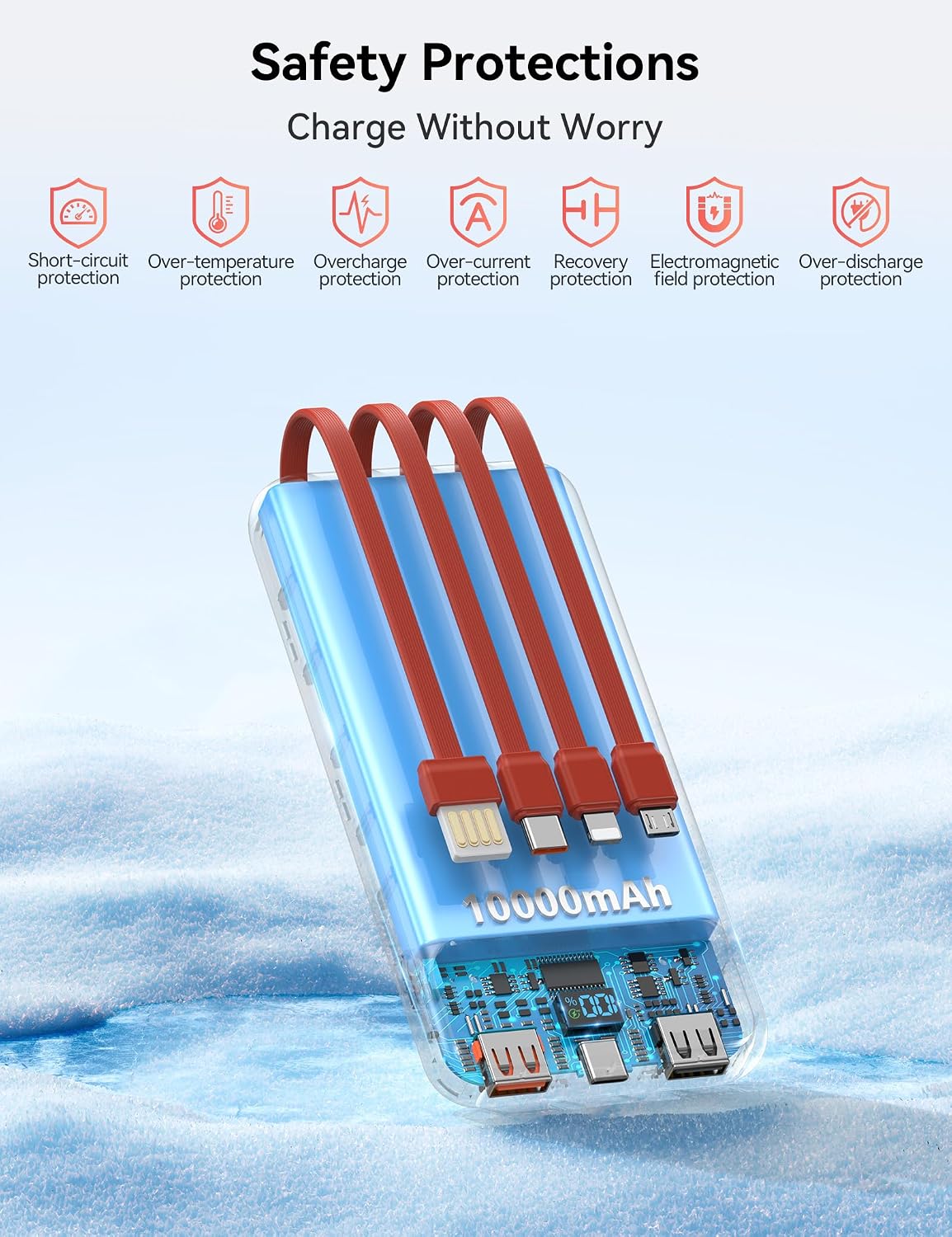 Nusyddy Cargador portátil 10000mAh con 4 cables incorporados y 6 sa...