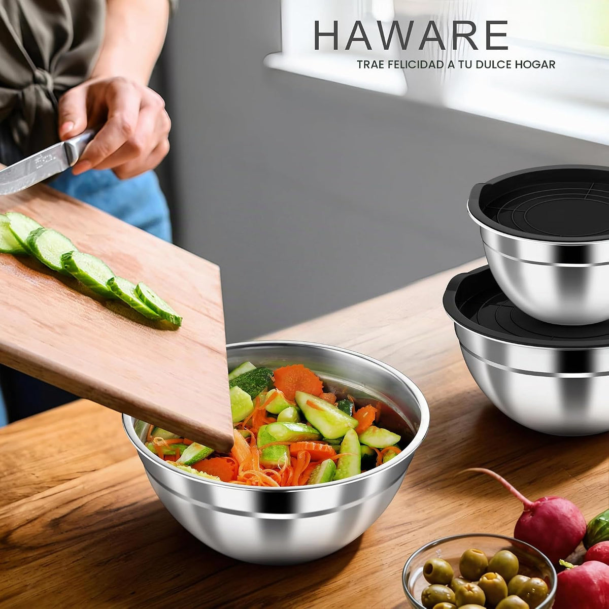 HaWare Tazones para mezclar con tapas herméticas, 6 cuencos de ensa...