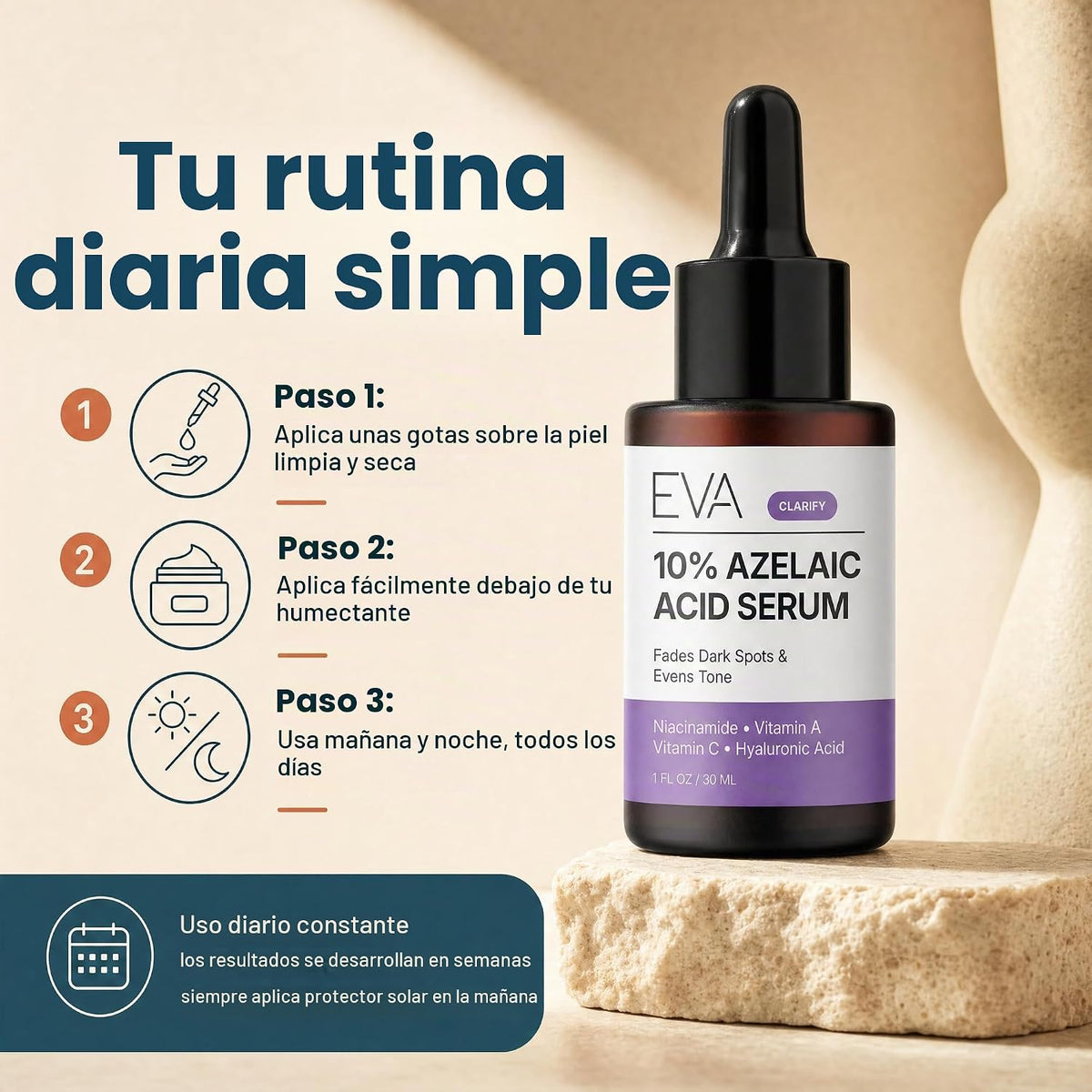 Eva Naturals Suero de ácido azelaico, niacinamida y ácido hialuróni...