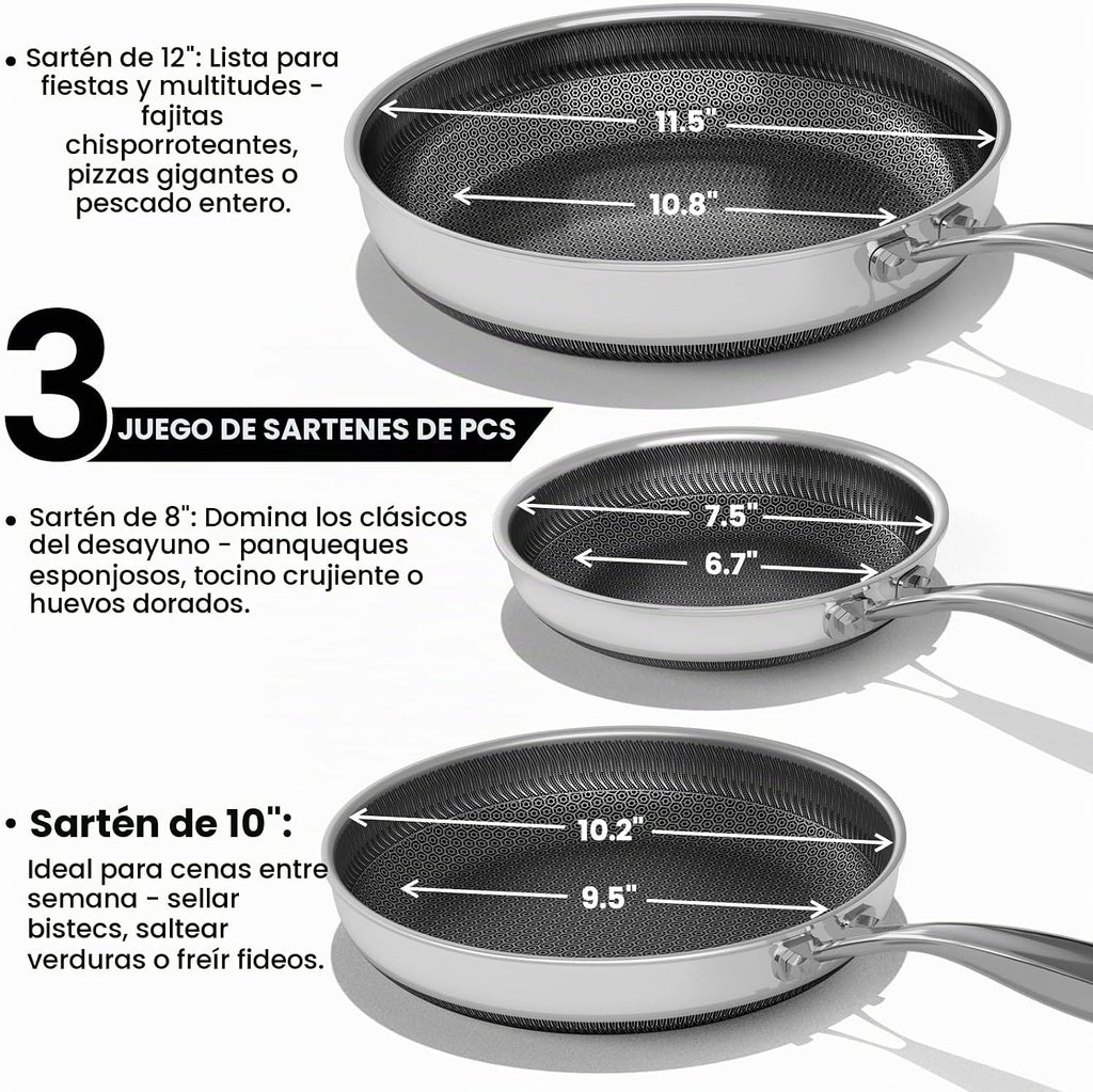 Umite Chef Juego de sartenes híbridas antiadherentes, sartén de ace...