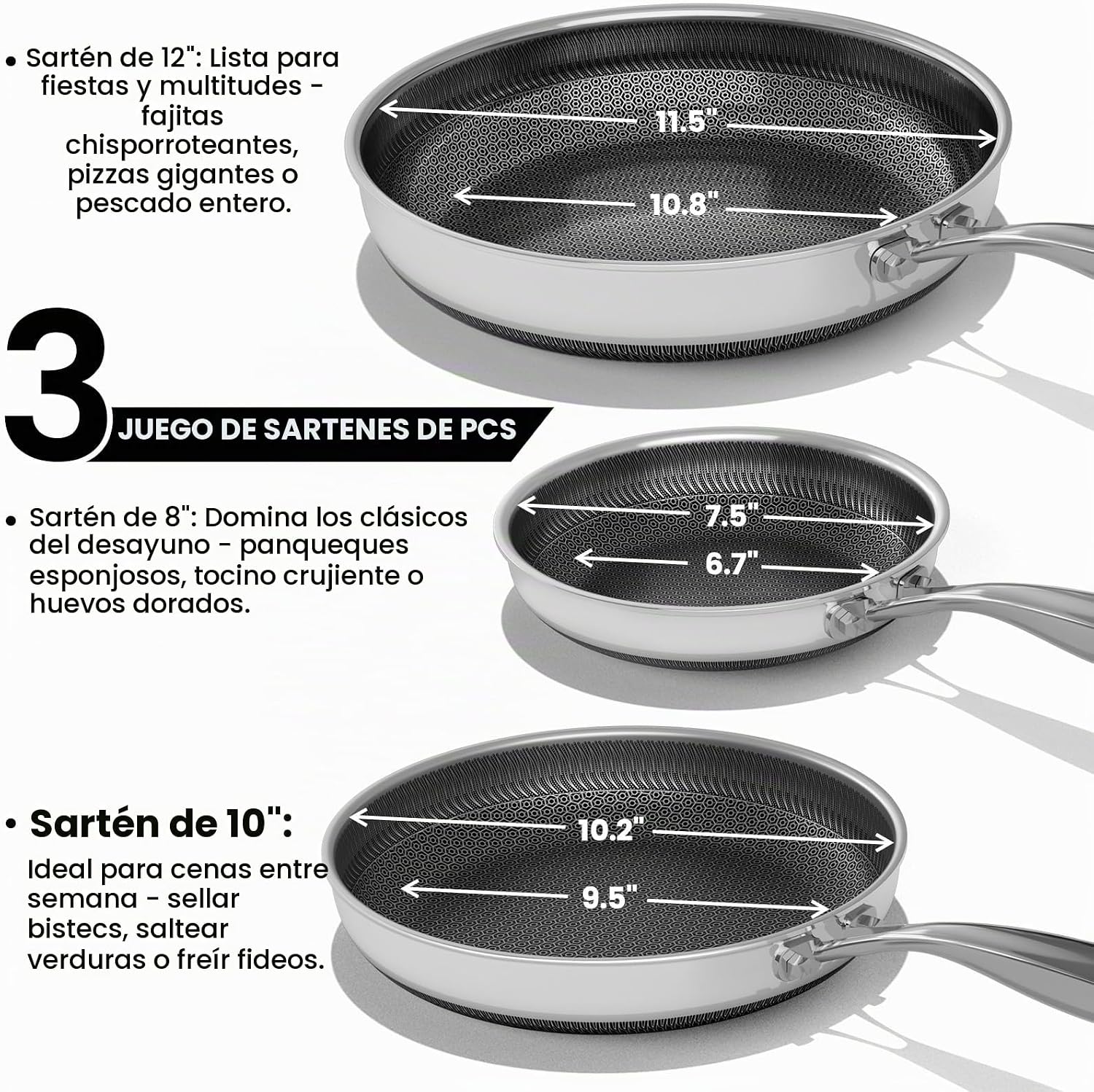 Umite Chef Juego de sartenes híbridas antiadherentes, sartén de ace...