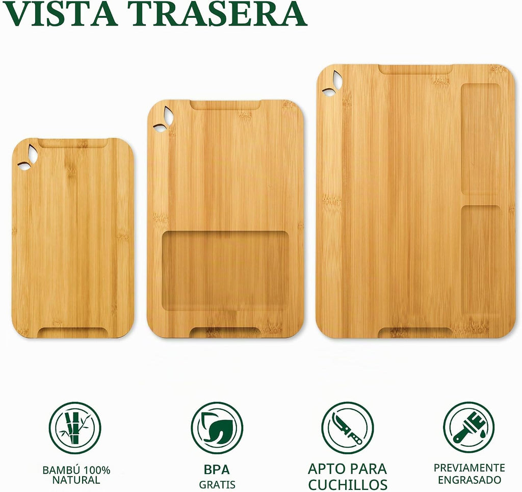Toolola Tablas de cortar de bambú para cocina con soporte y alfombr...