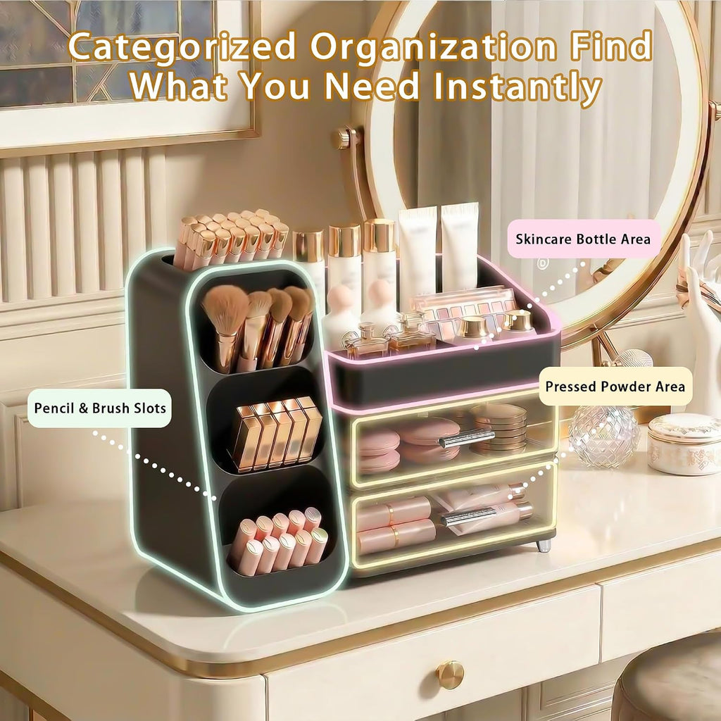 Organizador de maquillaje de gran capacidad con soporte para brocha...