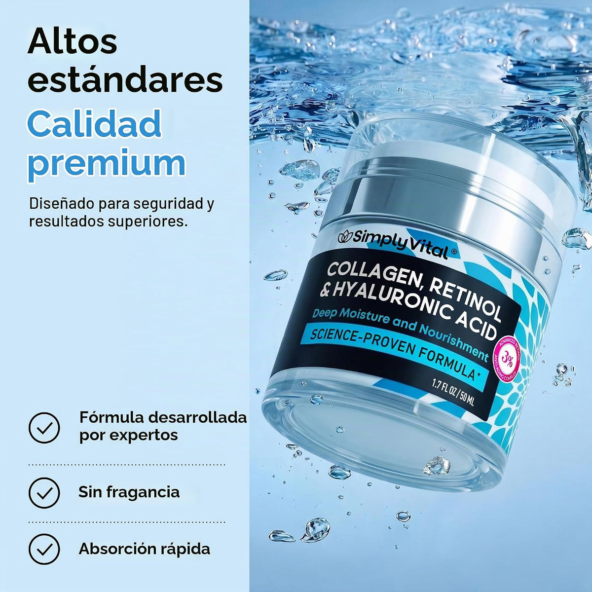 SimplyVital Crema hidratante facial Retinol Colágeno Ácido Hialurón...