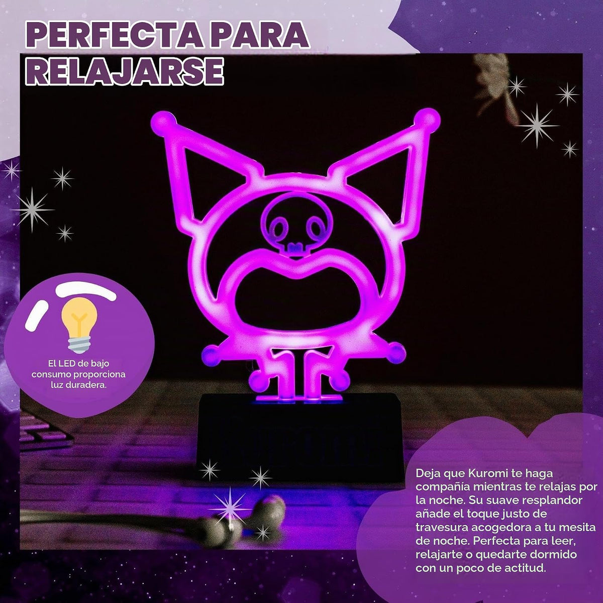 Silver Buffalo Sanrio Hello Kitty Kuromi - Lámpara de luz de neón |...