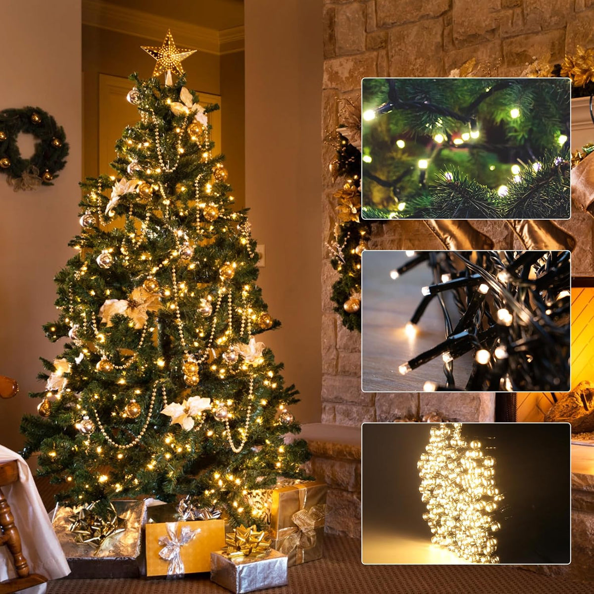 VIL Luces para árbol de Navidad con anillo, 6.6 pies, 8 líneas, 280...
